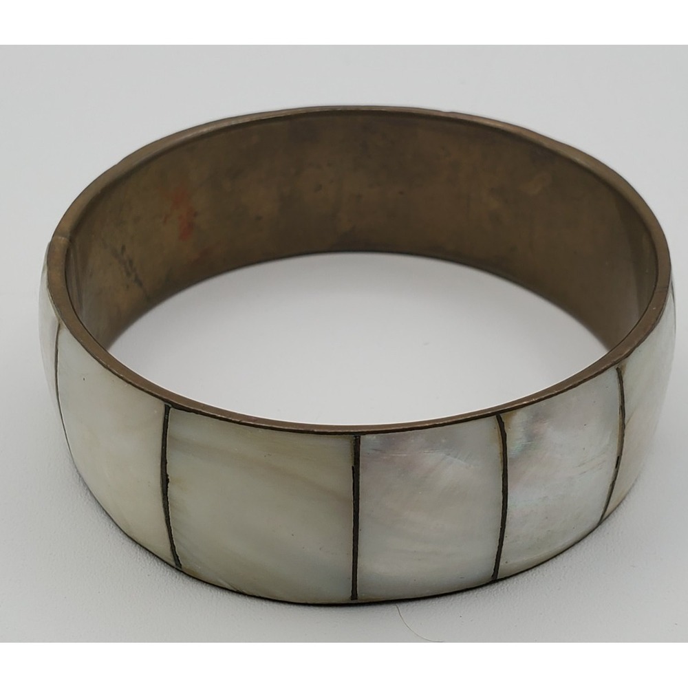 Vtg Mother Of Pearl on Copper‎ Stackable Bangle Bracelet